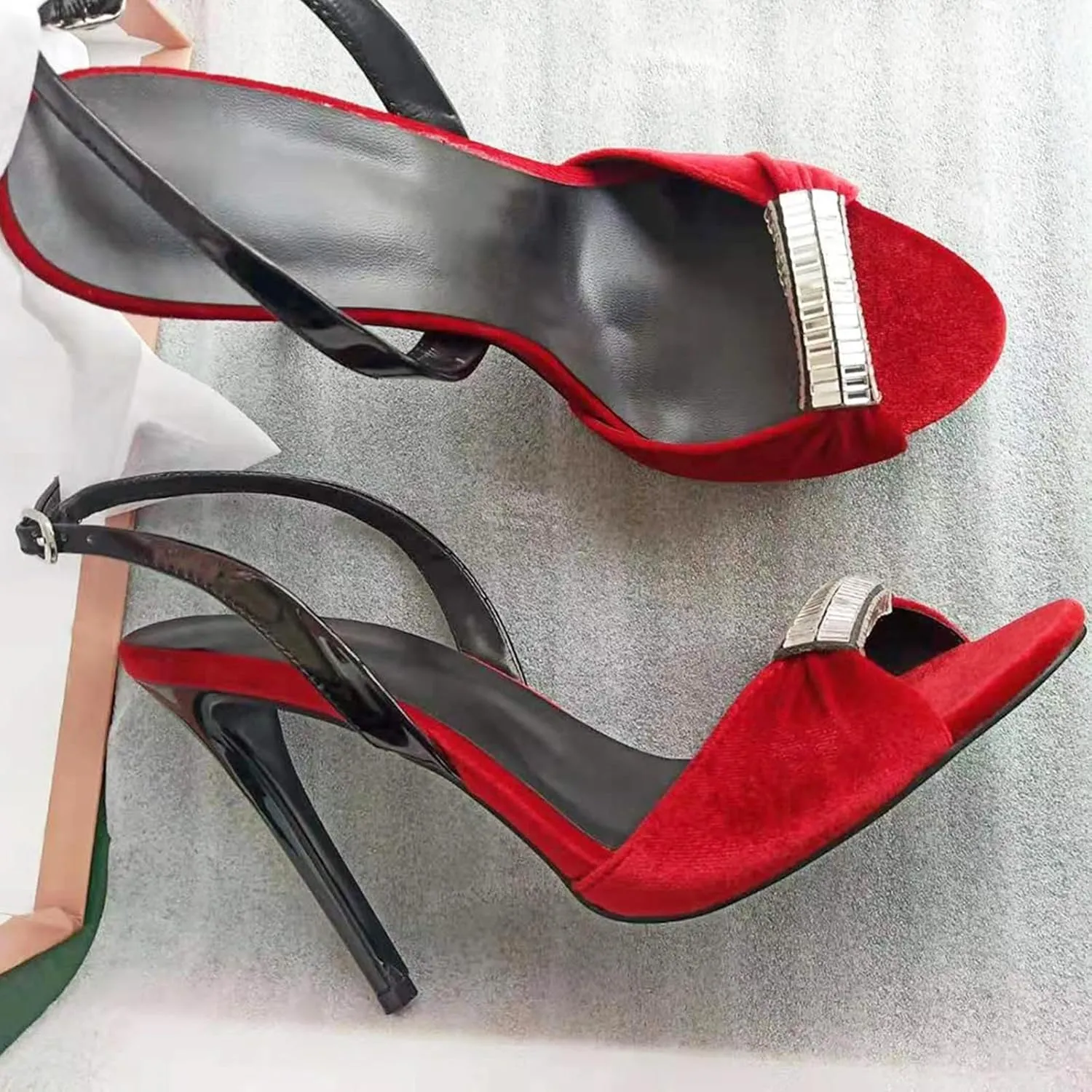 High Heels Stiletto Heels for Women Strappy Black Red Sexy Open Toe Heels Dressy Pumps Sandals