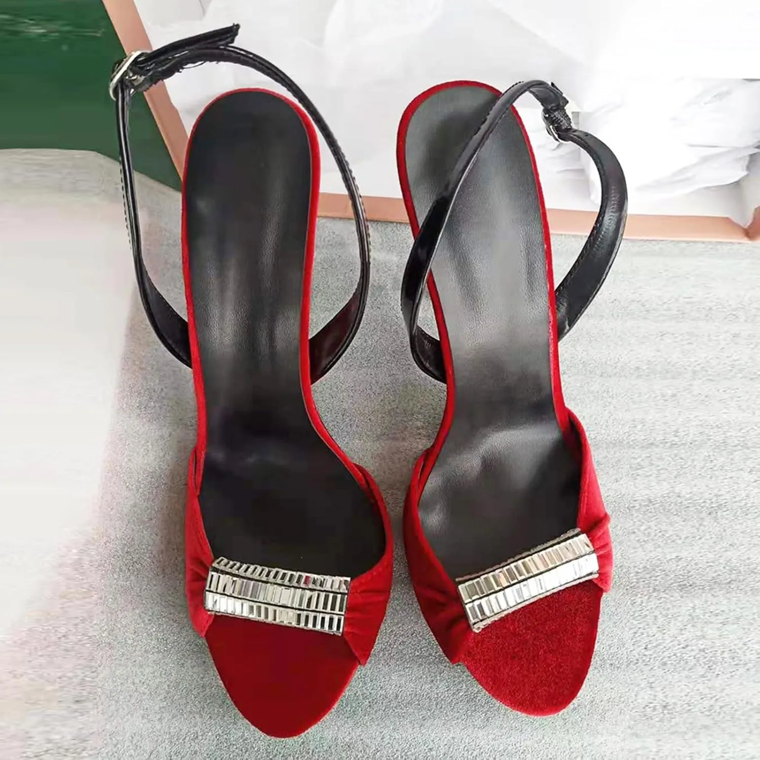 High Heels Stiletto Heels for Women Strappy Black Red Sexy Open Toe Heels Dressy Pumps Sandals