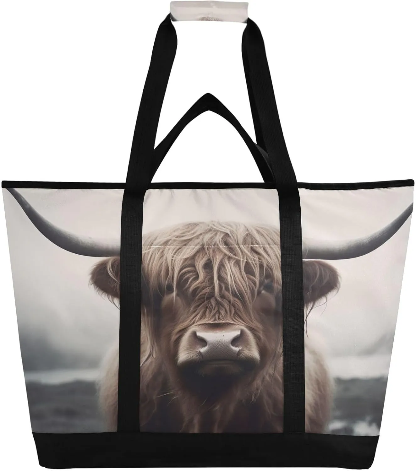 Highland Cow Reusable Insulated Lunchbox Cooler Bag, Leakproof Kitchen Grocery Bag Collapsible Portable Cooler Tote Bag for Picnic, Camping, Office, Travel