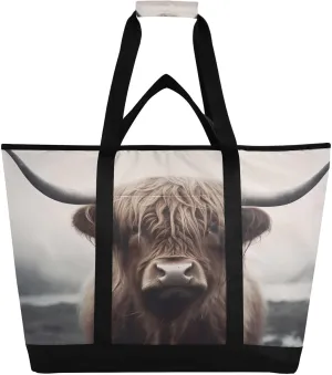 Highland Cow Reusable Insulated Lunchbox Cooler Bag, Leakproof Kitchen Grocery Bag Collapsible Portable Cooler Tote Bag for Picnic, Camping, Office, Travel