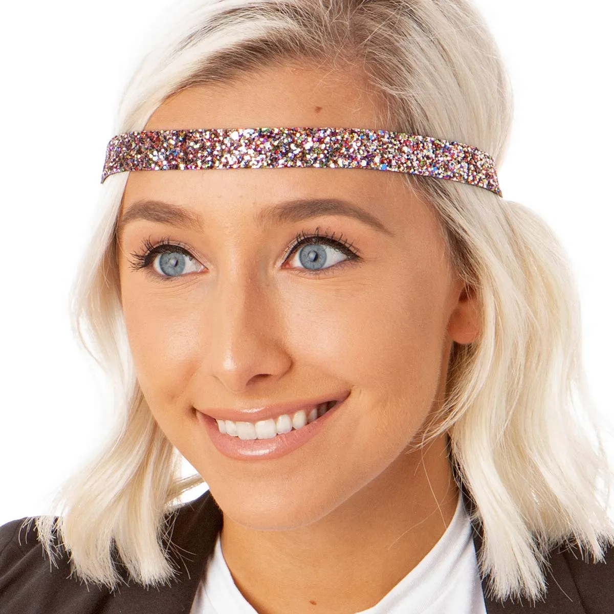 Hipsy PETITE Size, Adjustable No Slip Sparkly Bling Mixed 3pk Headbands for Women Girls & Teens (Bling Glitter Mixed Confetti)