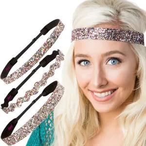 Hipsy PETITE Size, Adjustable No Slip Sparkly Bling Mixed 3pk Headbands for Women Girls & Teens (Bling Glitter Mixed Confetti)