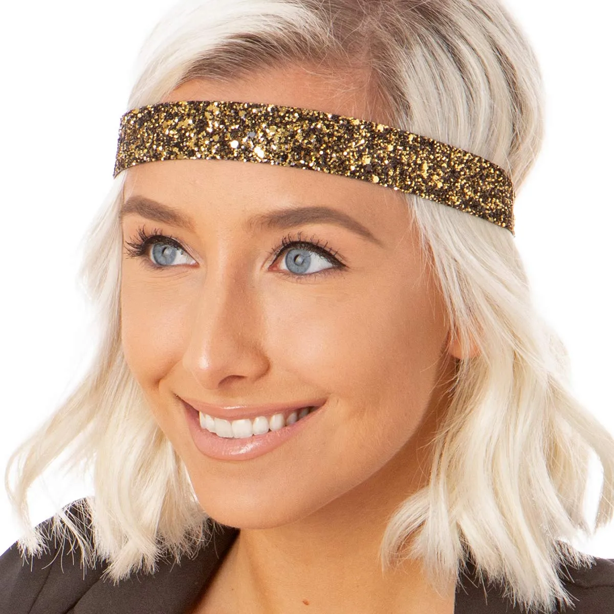 Hipsy PETITE Size, Adjustable No Slip Sparkly Bling Mixed 4pk Headbands for Women Girls & Teens (Bling Glitter Mixed Diva)