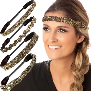 Hipsy PETITE Size, Adjustable No Slip Sparkly Bling Mixed 4pk Headbands for Women Girls & Teens (Bling Glitter Mixed Diva)
