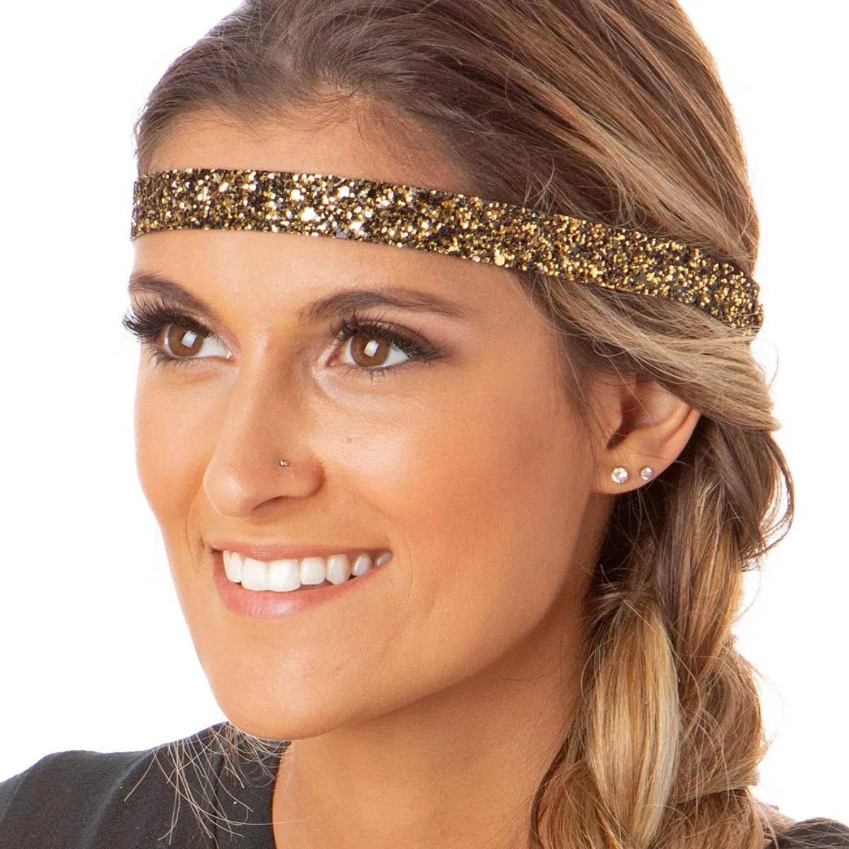 Hipsy PETITE Size, Adjustable No Slip Sparkly Bling Mixed 4pk Headbands for Women Girls & Teens (Bling Glitter Mixed Diva)