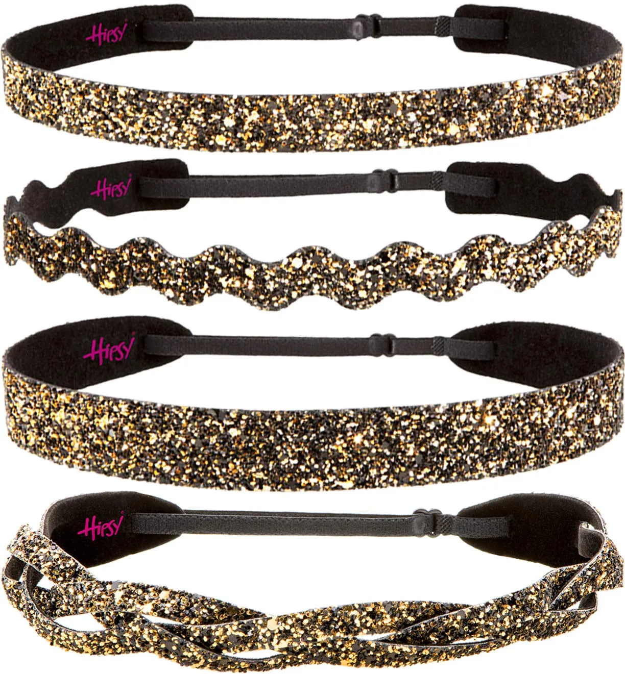 Hipsy PETITE Size, Adjustable No Slip Sparkly Bling Mixed 4pk Headbands for Women Girls & Teens (Bling Glitter Mixed Diva)