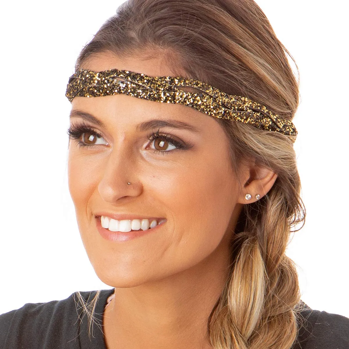 Hipsy PETITE Size, Adjustable No Slip Sparkly Bling Mixed 4pk Headbands for Women Girls & Teens (Bling Glitter Mixed Diva)