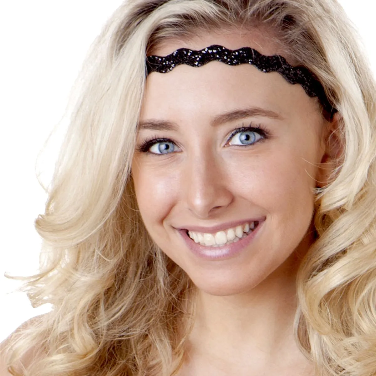 Hipsy PLUS Size, Adjustable No Slip Sparkly Bling Mixed 2pk Headbands for Women Girls & Teens (Bling Glitter Mixed Black)
