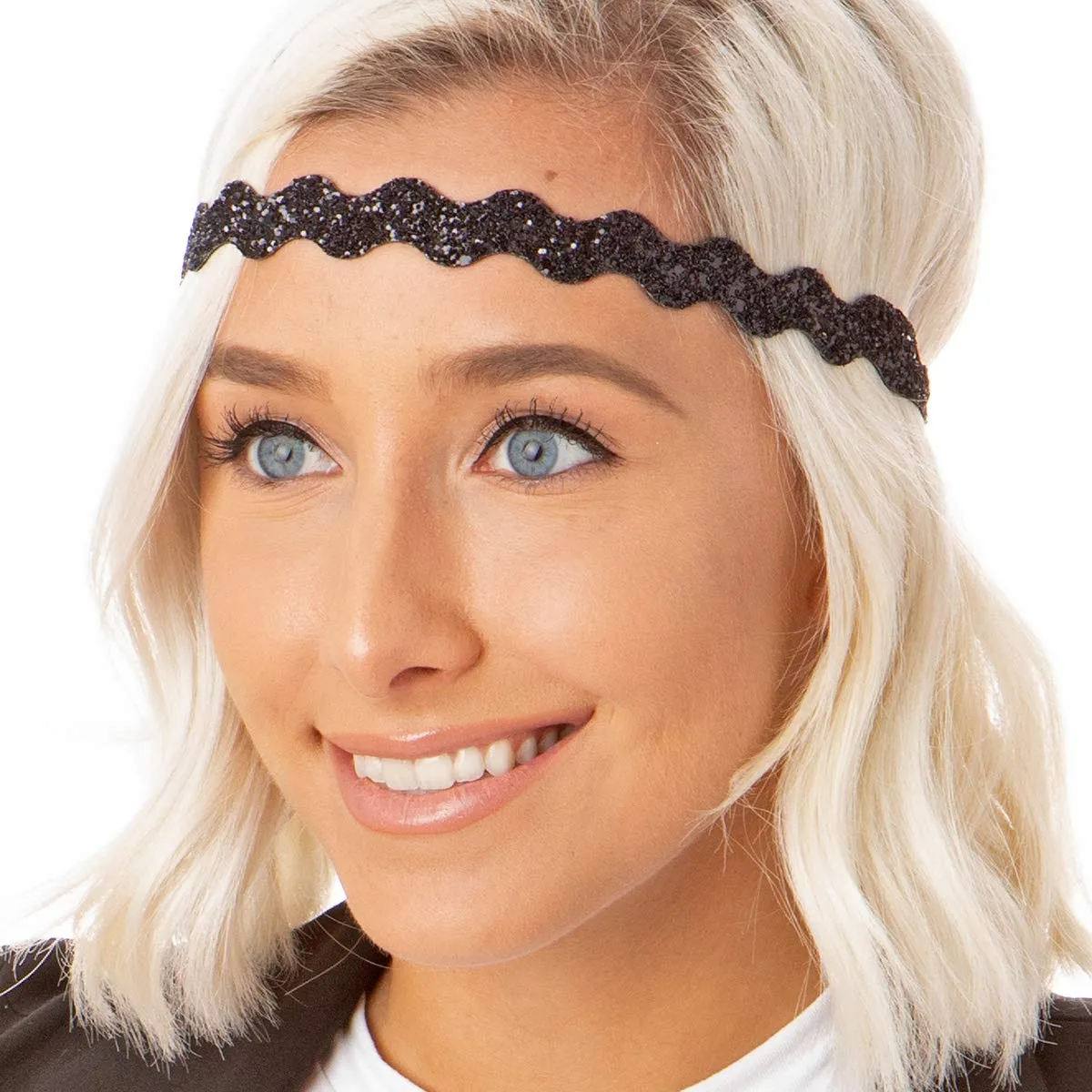 Hipsy PLUS Size, Adjustable No Slip Sparkly Bling Mixed 2pk Headbands for Women Girls & Teens (Bling Glitter Mixed Black)