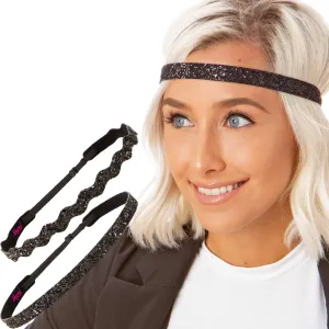 Hipsy PLUS Size, Adjustable No Slip Sparkly Bling Mixed 2pk Headbands for Women Girls & Teens (Bling Glitter Mixed Black)