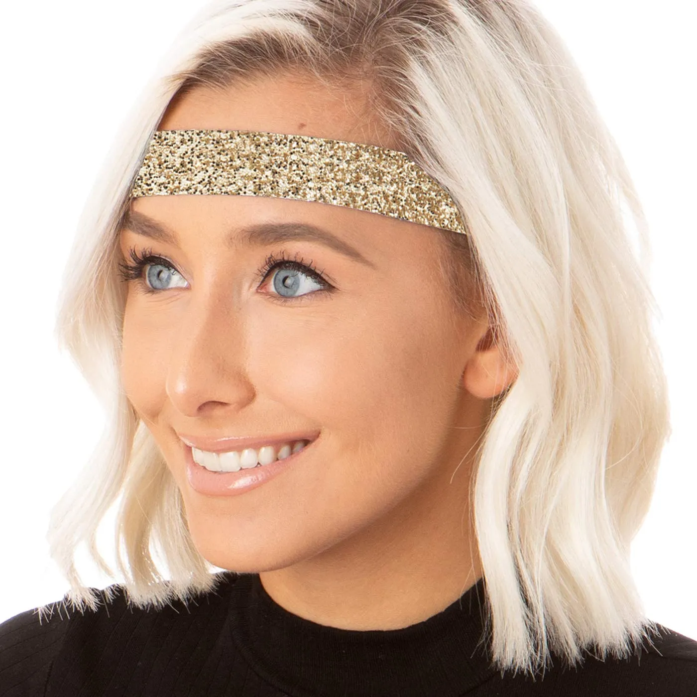 Hipsy REGULAR Size, Adjustable No Slip Sparkly Bling Mixed 3pk Headbands for Women Girls & Teens (Bling Glitter Mixed Gold)