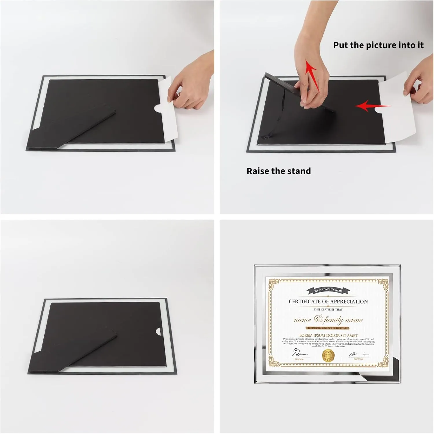 Hoikwo 8.5x11 Picture Frames, 6 Packs Silver Glass Certificate Frames for Document Diploma Award, Only for Tabletop Display Vertically or Horizontally
