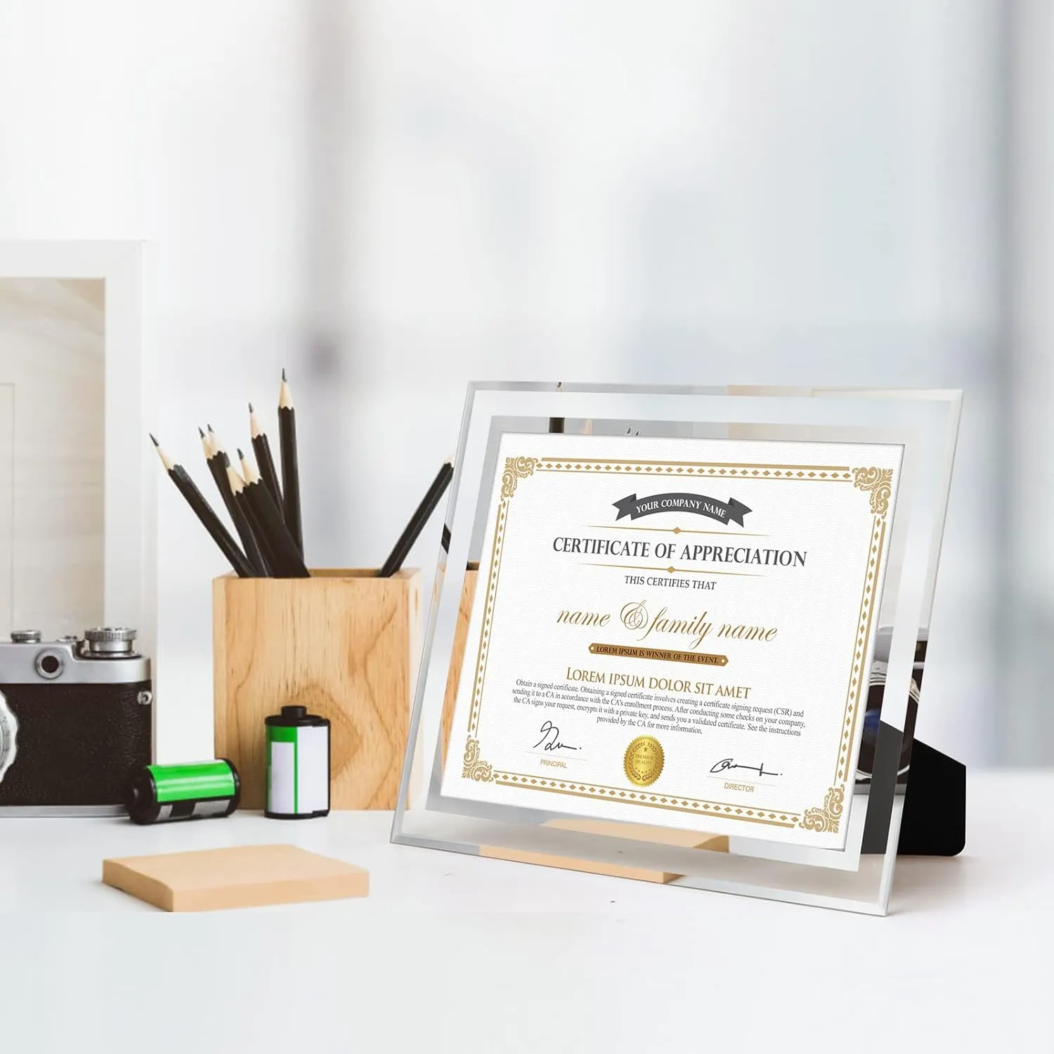 Hoikwo 8.5x11 Picture Frames, 6 Packs Silver Glass Certificate Frames for Document Diploma Award, Only for Tabletop Display Vertically or Horizontally