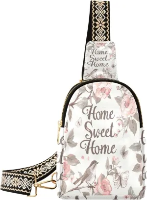 Home Sweet Home William Morris Style Flower Bird Peach crossbody bag multipurpose travel fanny pack for for day pack