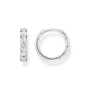 Hoop earrings white stones pavé silver
