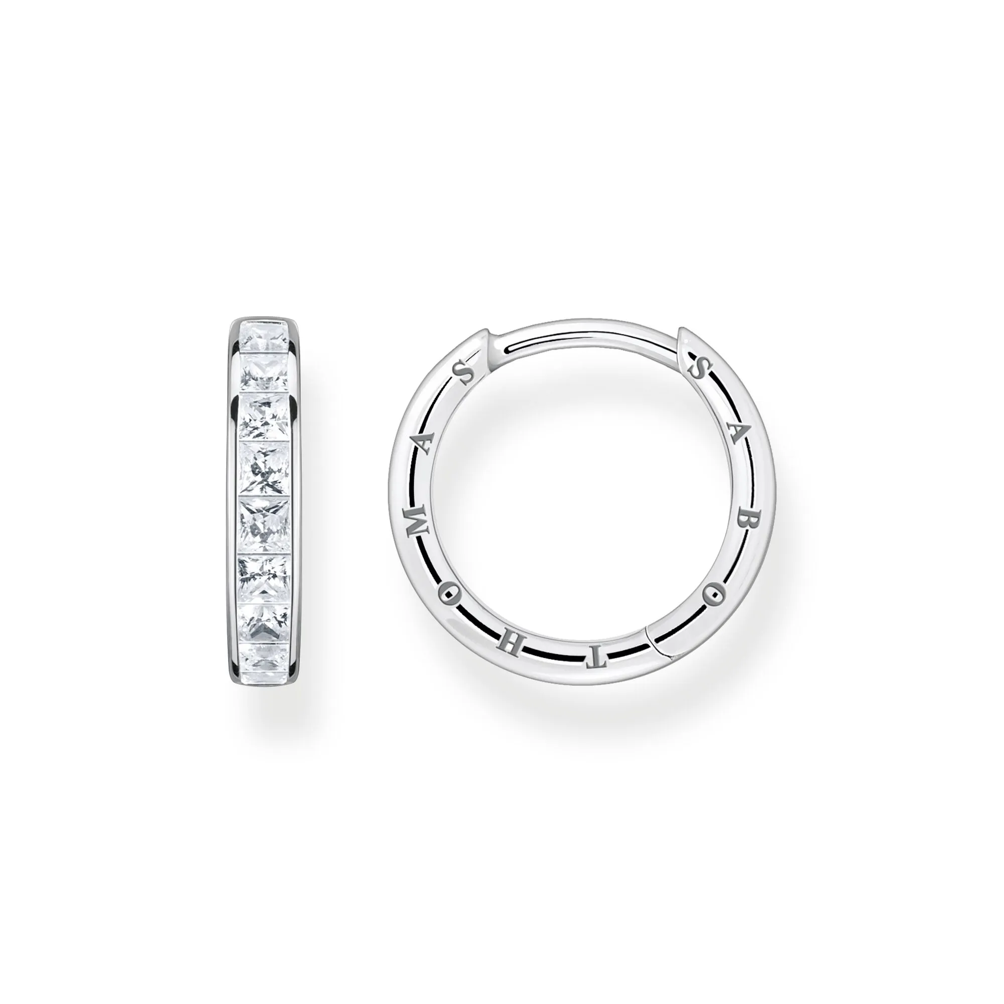 Hoop earrings white stones pavé silver