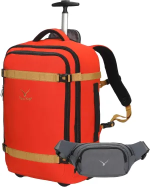 Hynes Eagle Rolling Backpack 42L Backpack with Wheels Airline Approved Carry on Luggage Laptop Travel Suitcase Bag for Women Men Orange with Waist Pack Grey