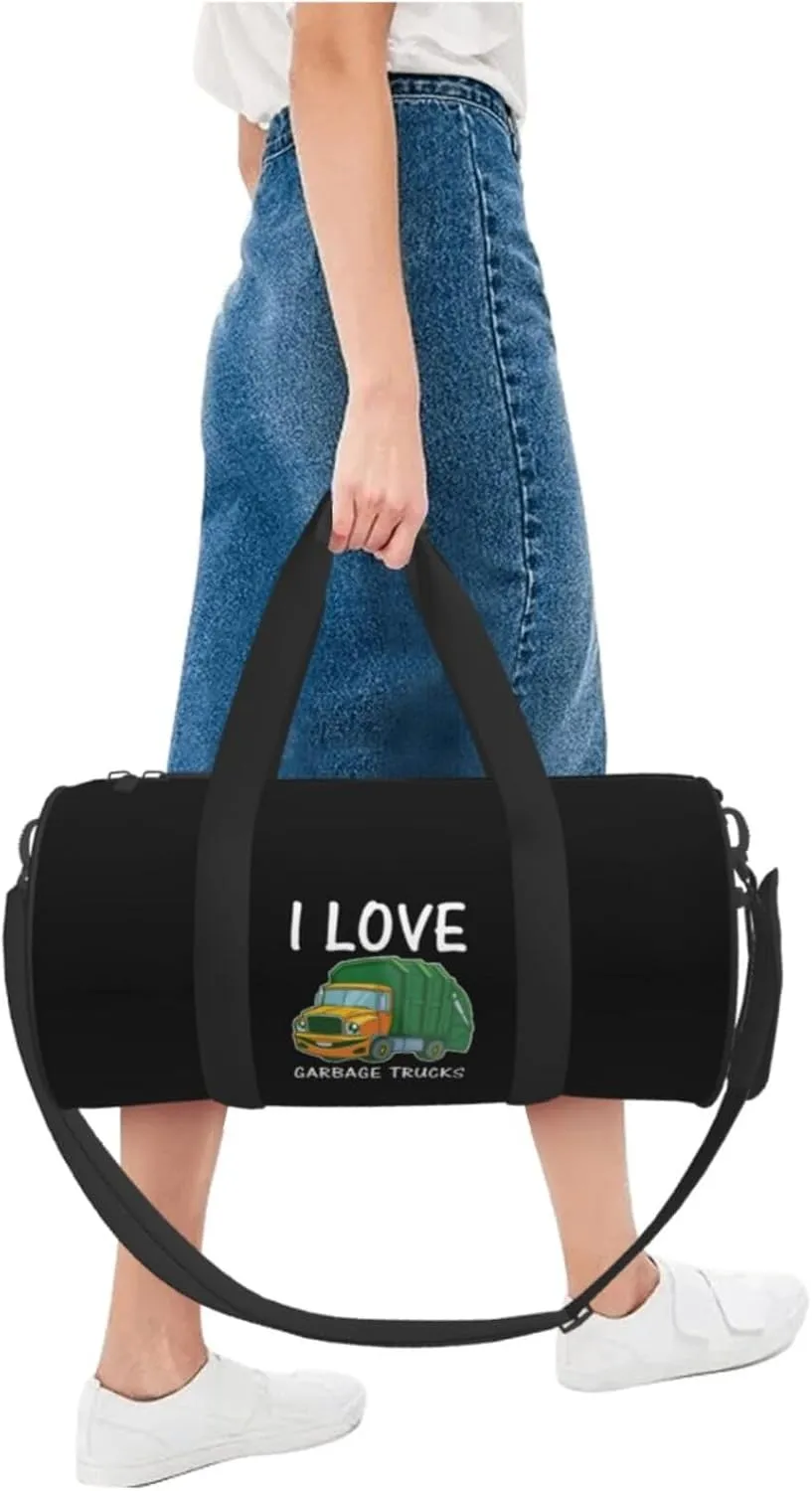 I Love Garbage Trucks Luggage Bags Round Large Capacity Foldable Duffel Bag