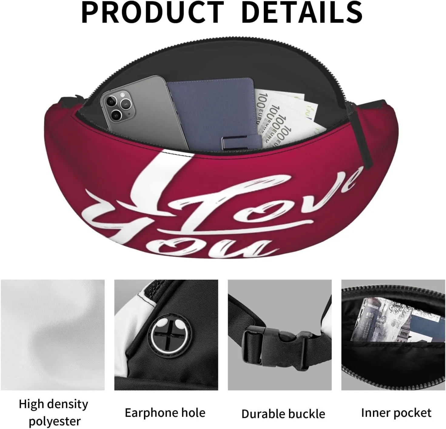 I Love You 1 Fanny Pack, Crossbody Waist Packs for Women Men Waist Bags with Adjustable Strap for Travel Running Hiking Sport