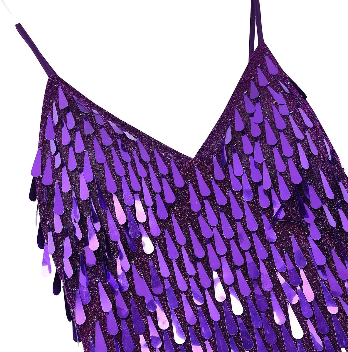 iEFiEL Wonen's Spaghetti Straps Sparkling Sequins Gowns Rhythm Ballroom Salsa Samba Rumba Tango Latin Dance Dress