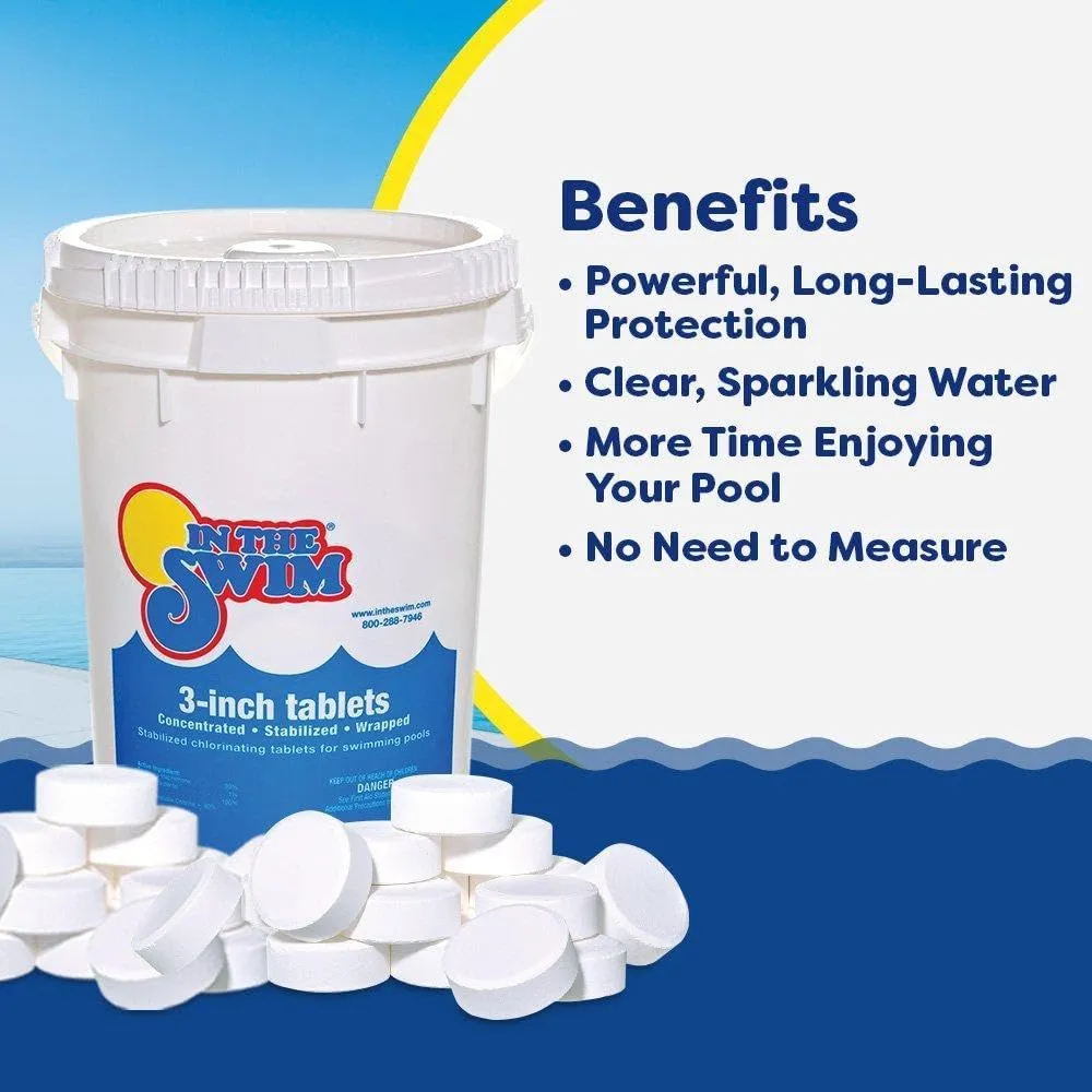 In The Swim Shock and Chlorine Bundle for Sanitizing Swimming Pools – Includes 24 x 1 Pound Bags of 68% Cal-Hypo Pool Shock and 50 Pound Bucket of 3 Inch Stabilized Chlorine Tablets
