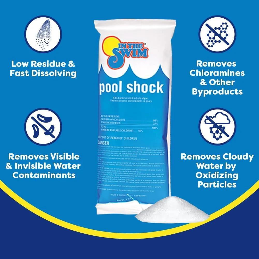 In The Swim Shock and Chlorine Bundle for Sanitizing Swimming Pools – Includes 24 x 1 Pound Bags of 68% Cal-Hypo Pool Shock and 50 Pound Bucket of 3 Inch Stabilized Chlorine Tablets