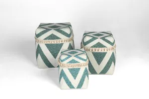 Indonesian Tall Beaded Boxes- Turquoise/White
