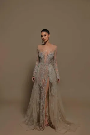 INES BEADED GOWN WITH BEADED OVERSKIRT