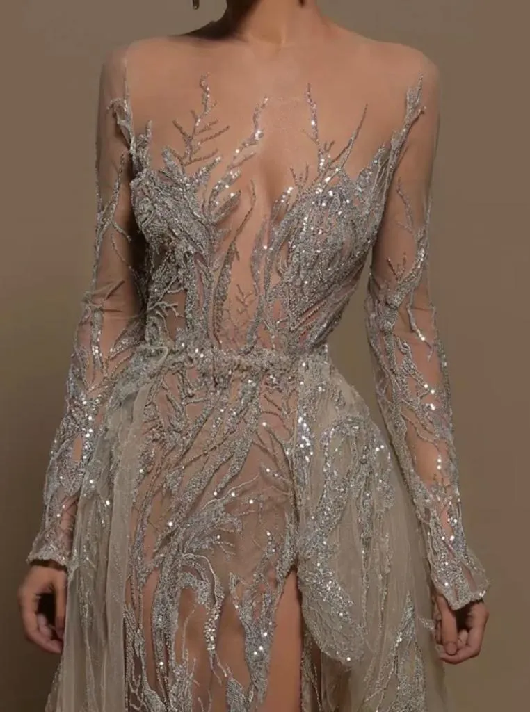 INES BEADED GOWN WITH BEADED OVERSKIRT