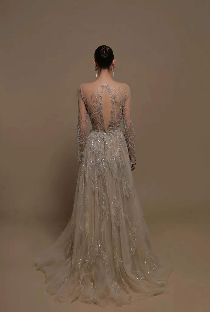 INES BEADED GOWN WITH BEADED OVERSKIRT