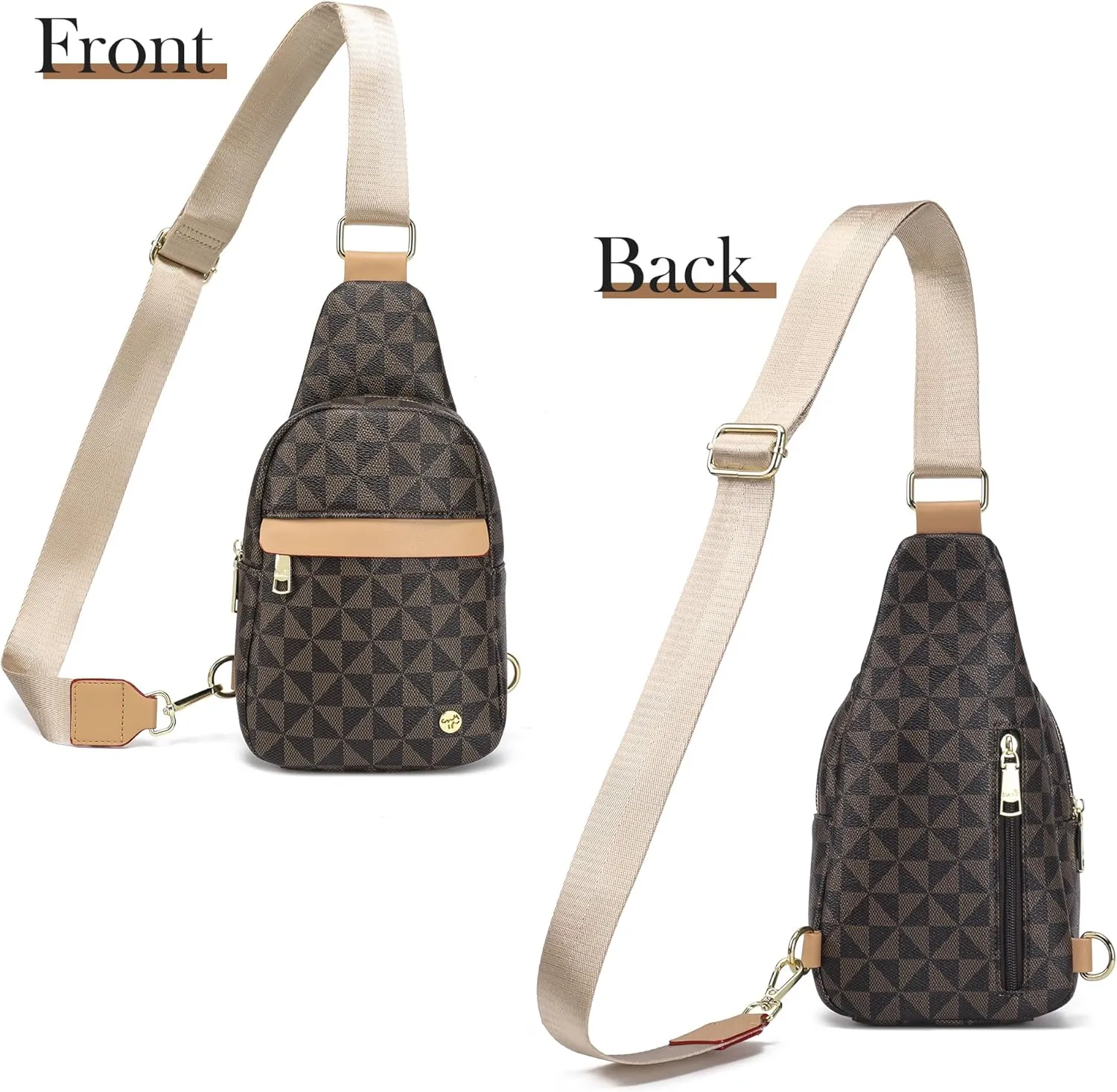 INICAT Sling Bag for Women Small Crossbody Bags Leather Fanny Pack for Travel Essentials(Brown Checked)