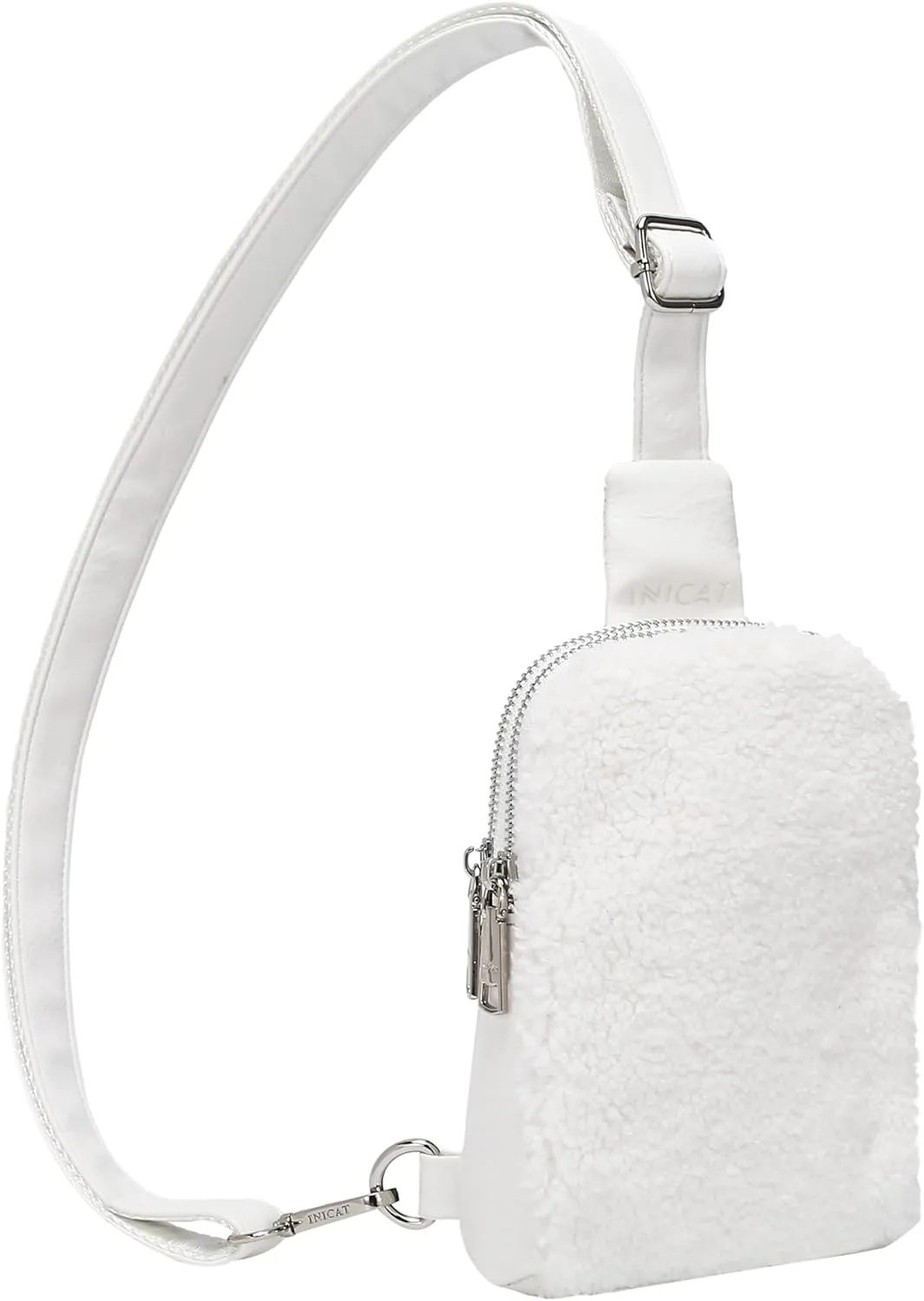 INICAT Sling Bag for Women Small Crossbody Bags Leather Fanny Pack for Travel Essentials(White Fleece)