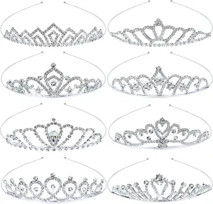inSowni 8 Pieces Decorative Princess Dazzling Rhinestone Silver Metal Tiara Crown Headbands Wedding Birthday Party Prom Headpieces for Brides Bridesmaids Women Girls Teens Kids