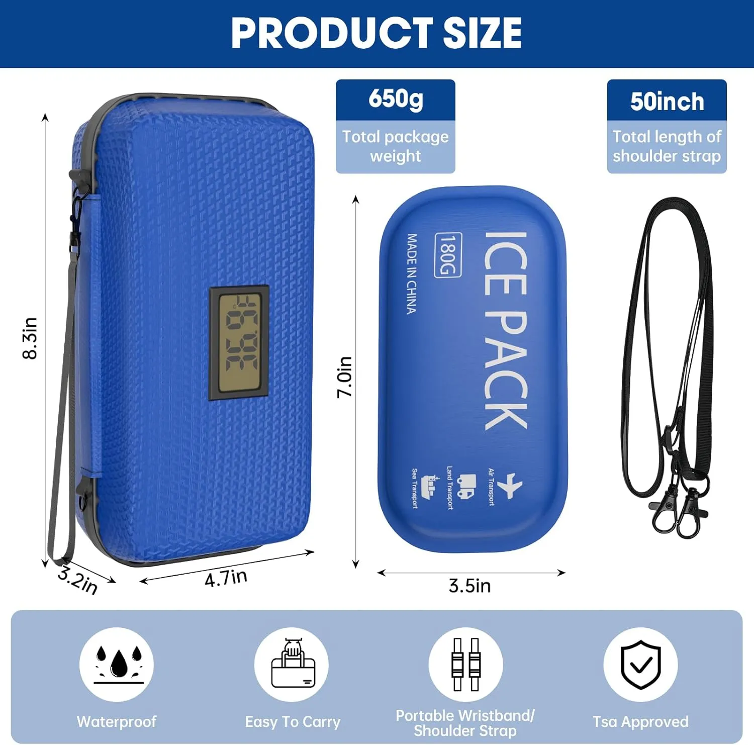 Insulin Cooler Travel Case Portable Refrigerated Medicine Organizer Bag for Diabetic Supplies, TSA Approved Medication Cooling Case with 2 Ice Packs, Perfect for Insulin/Pens/Vials(Blue)