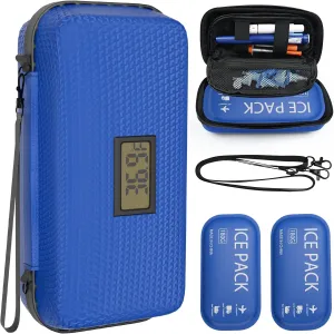 Insulin Cooler Travel Case Portable Refrigerated Medicine Organizer Bag for Diabetic Supplies, TSA Approved Medication Cooling Case with 2 Ice Packs, Perfect for Insulin/Pens/Vials(Blue)