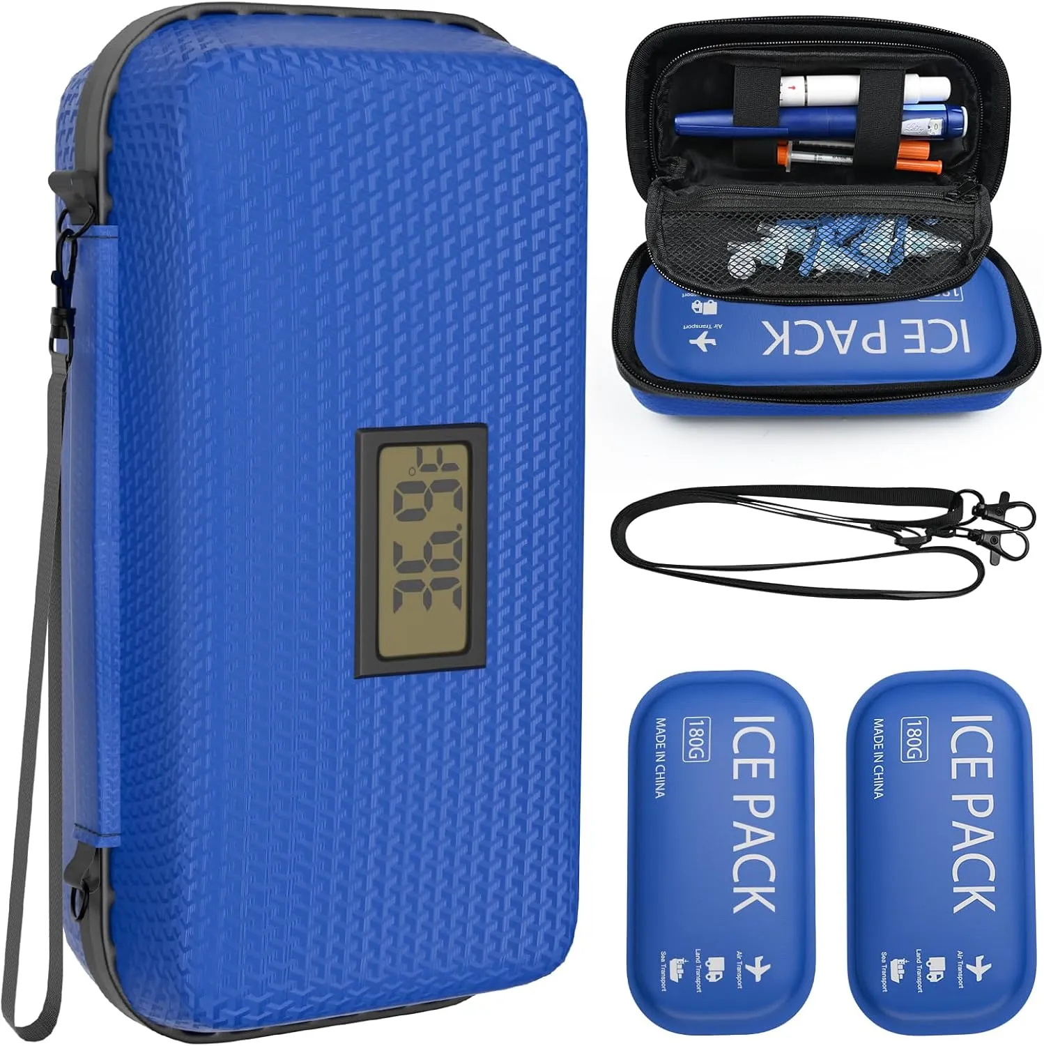 Insulin Cooler Travel Case Portable Refrigerated Medicine Organizer Bag for Diabetic Supplies, TSA Approved Medication Cooling Case with 2 Ice Packs, Perfect for Insulin/Pens/Vials(Blue)