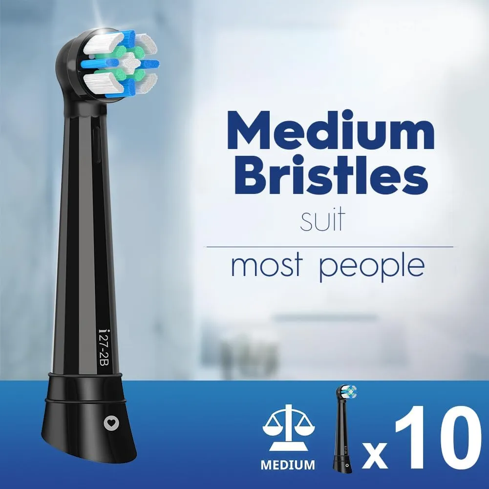 IO Replacement Heads Compatible with Oral B iO 2 3 4 5 6 7 8 9 10 Series Electric Toothbrush, Brush Heads Compatible with Oral B IO, Medium Bristles for Gum Care & Sensitive Teeth (10 Black/White)
