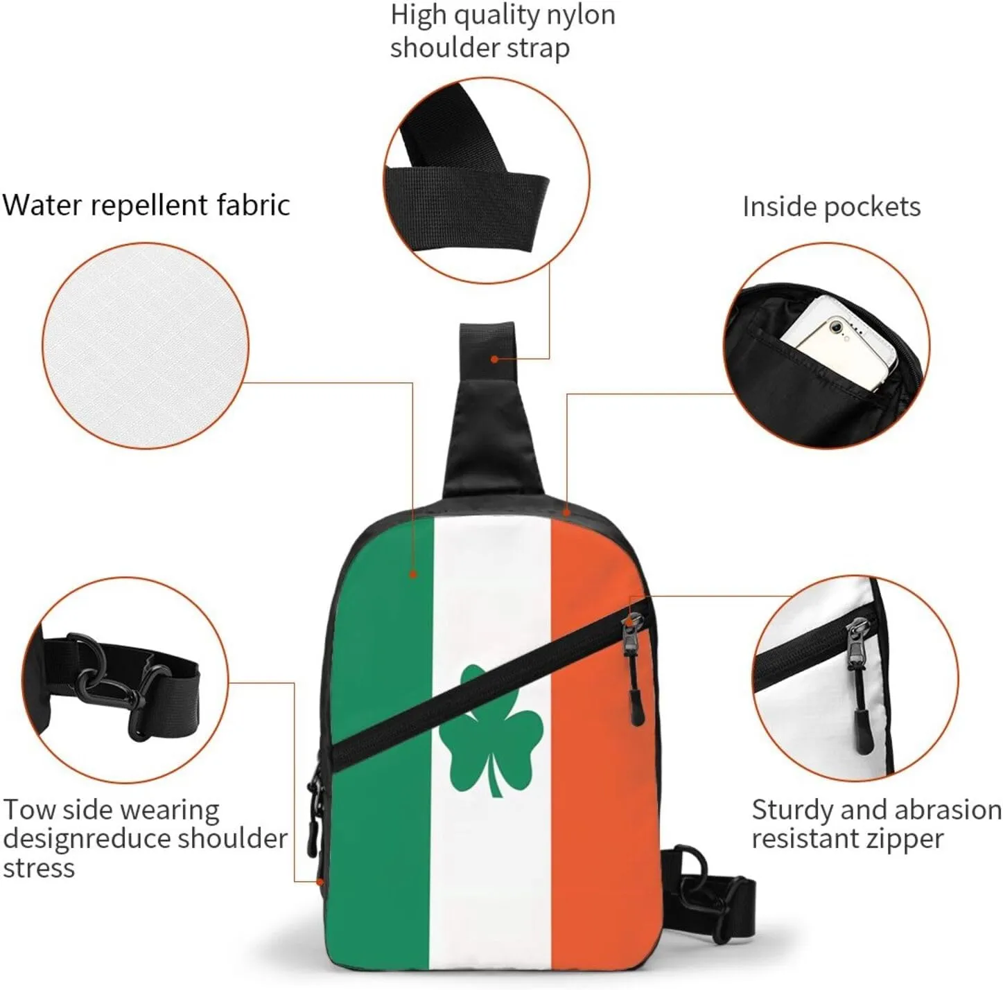 Ireland Shamrock Flag Portable Crossbody Bag Foldable Sling Bags Sports Gym Chest Daypack Reusable Shoulder Backpack Casual Diagonally Rucksack Fanny Packs