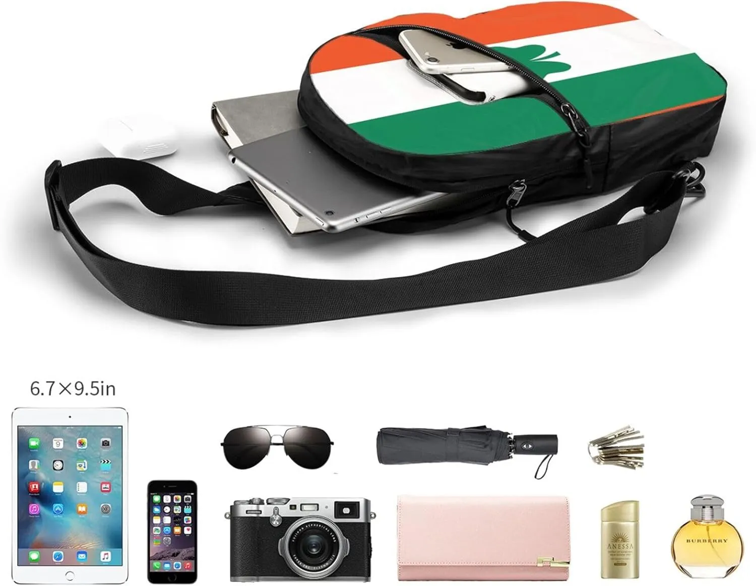 Ireland Shamrock Flag Portable Crossbody Bag Foldable Sling Bags Sports Gym Chest Daypack Reusable Shoulder Backpack Casual Diagonally Rucksack Fanny Packs