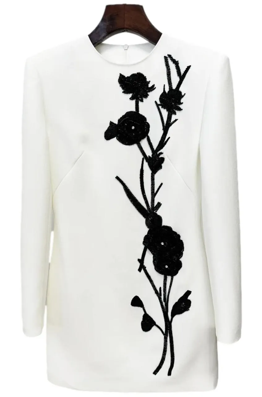 Iris Beaded Flower Embellished Long Sleeve Minidress