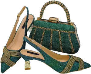 Italian Pointed Toe Rhinestone Heels Bag Nigeria Elegance Party Combo