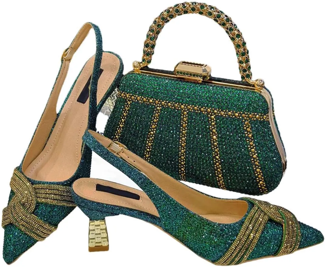 Italian Pointed Toe Rhinestone Heels Bag Nigeria Elegance Party Combo