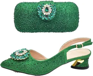 Italian Wedding Rhinestone Shoes Bag Set Crystal Bridal Pumps Matching Purse