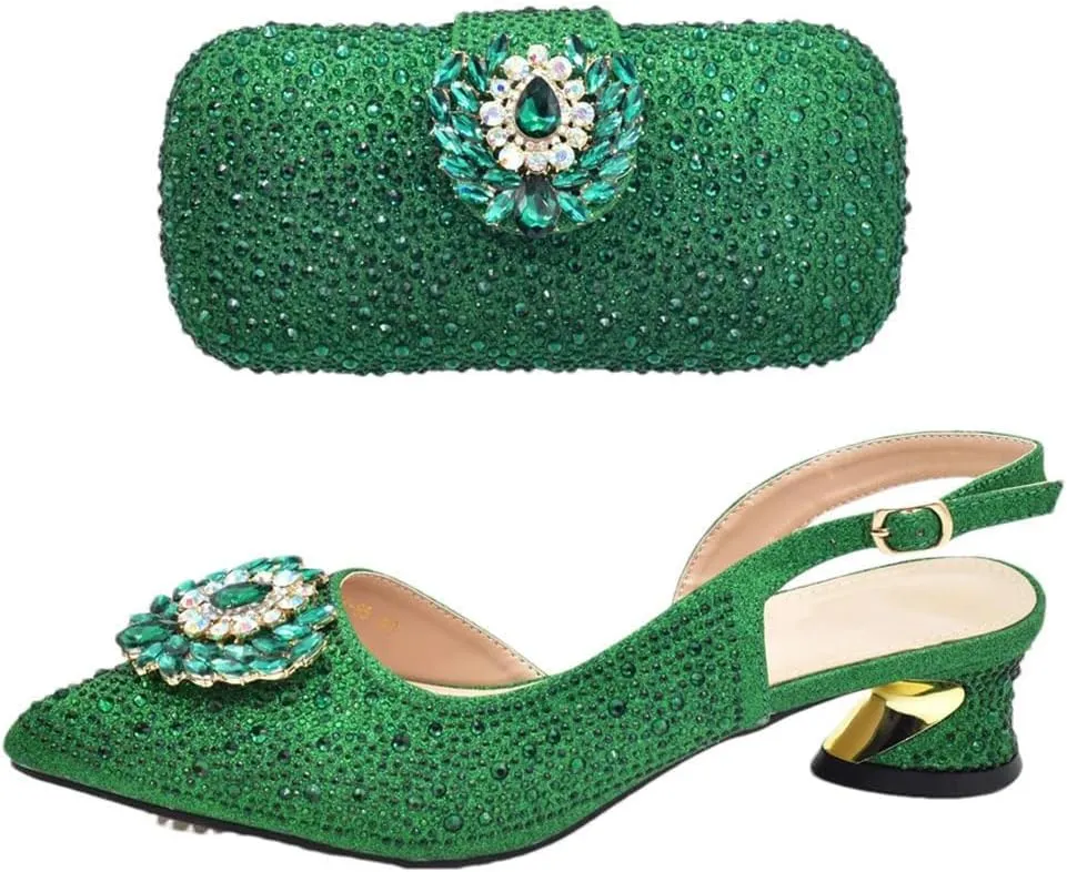 Italian Wedding Rhinestone Shoes Bag Set Crystal Bridal Pumps Matching Purse