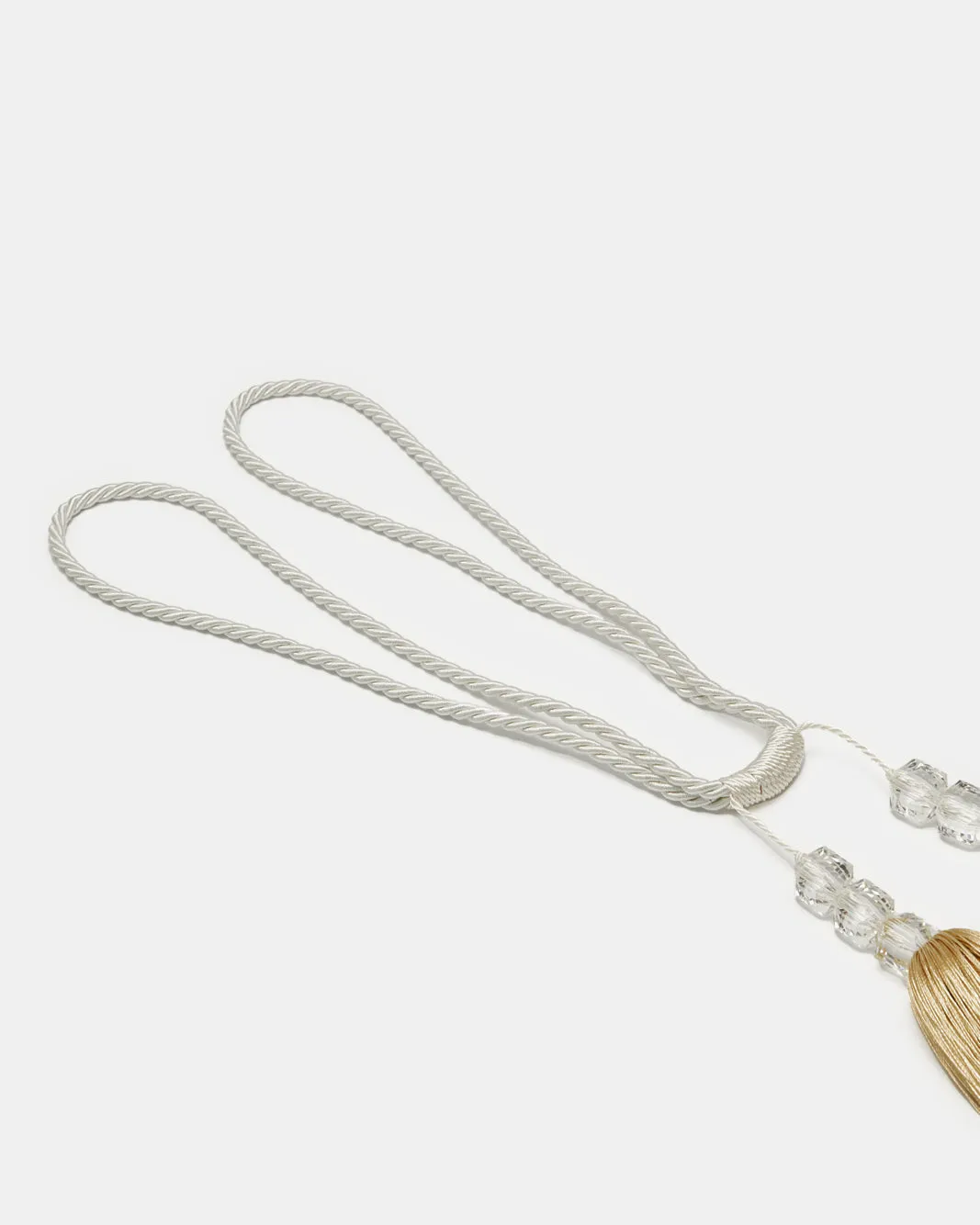Ivory And Beige Tie Back With Double Tassel