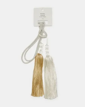 Ivory And Beige Tie Back With Double Tassel