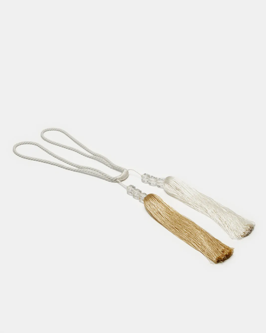 Ivory And Beige Tie Back With Double Tassel