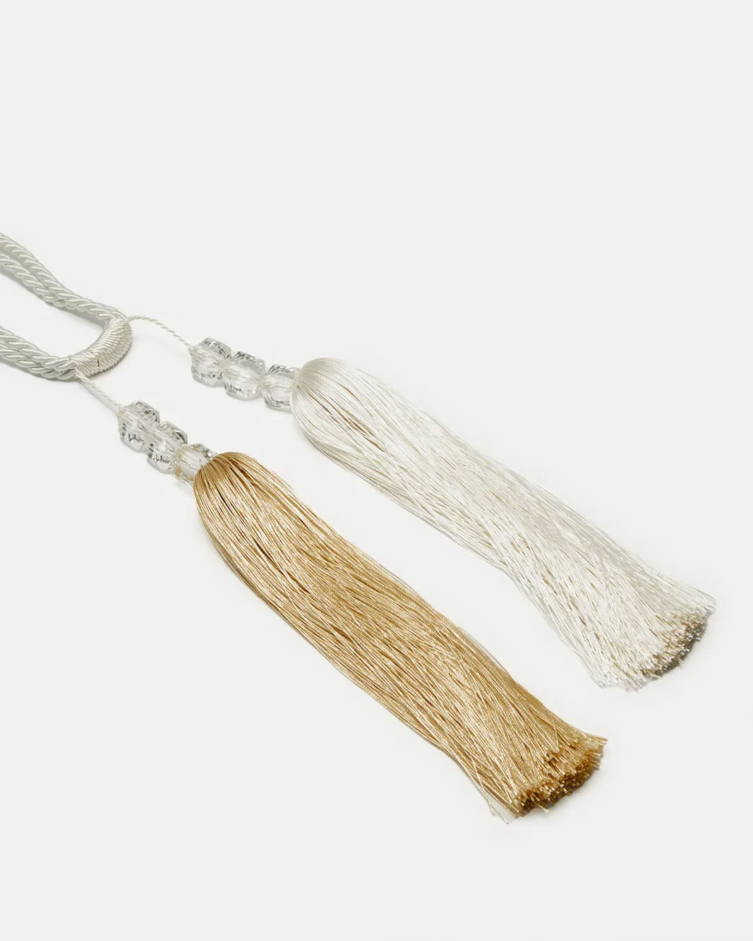 Ivory And Beige Tie Back With Double Tassel