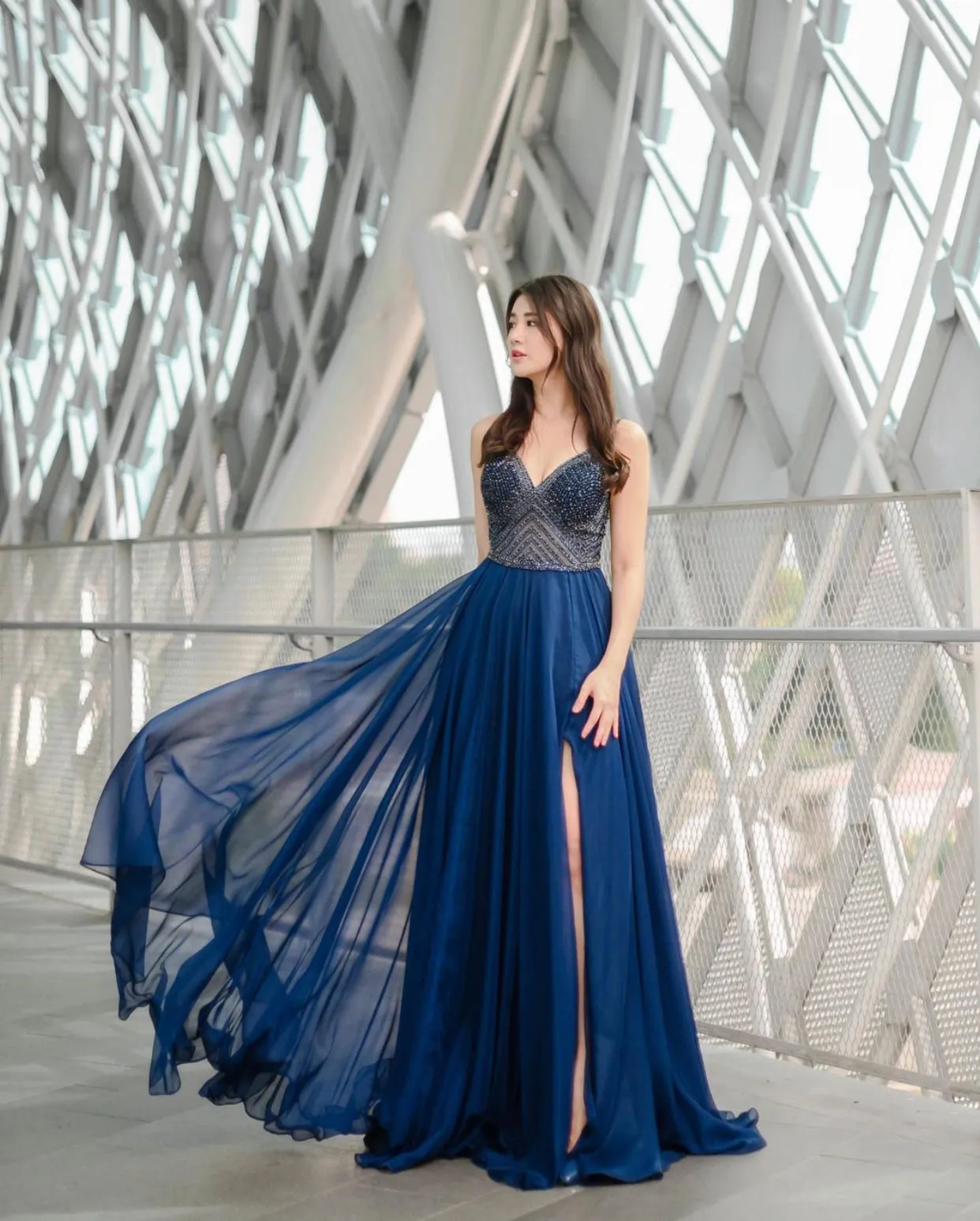 J Navy Majestic Chiffon Gown