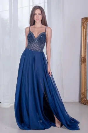 J Navy Majestic Chiffon Gown
